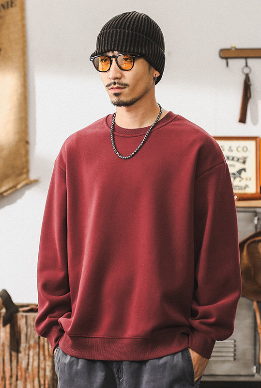 美式復古360g重磅衛衣男秋冬款潮牌寬鬆簡約男士痞帥棗紅色上衣男