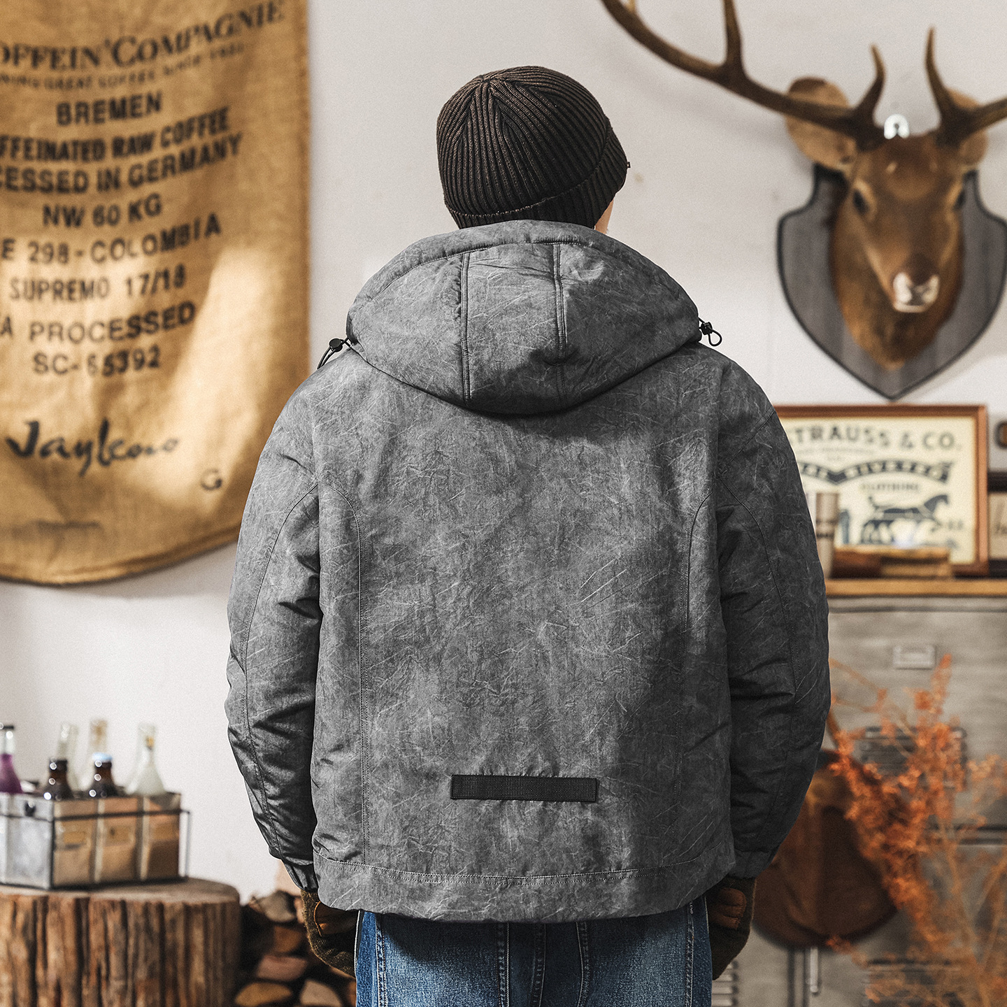 美式復古高充絨蓬鬆連帽羽絨服男冬季加厚新款潮流保暖抗寒外套男