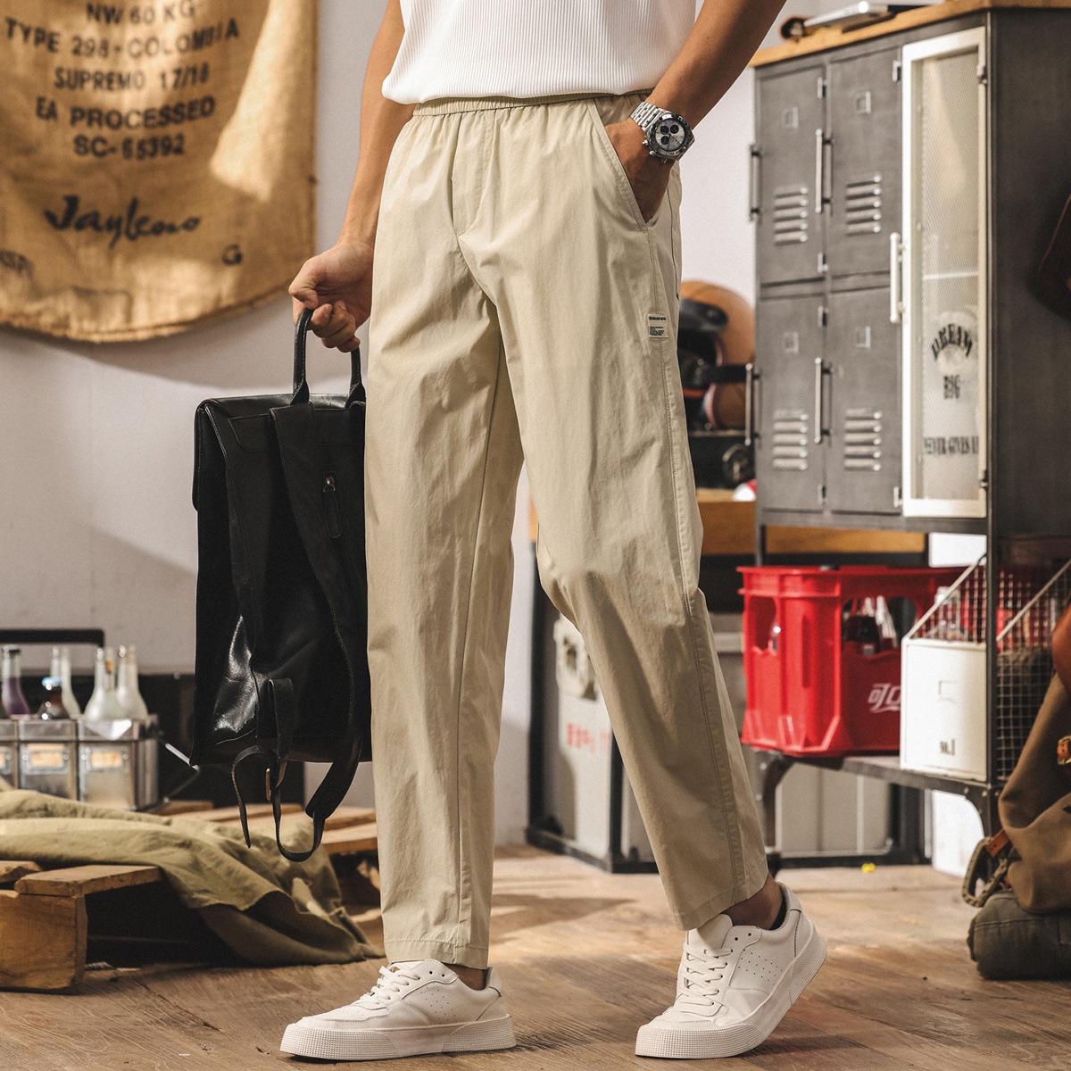 夏季薄款涼感冰絲褲子男2025新款潮牌簡約美式長褲寬鬆男士休閒褲