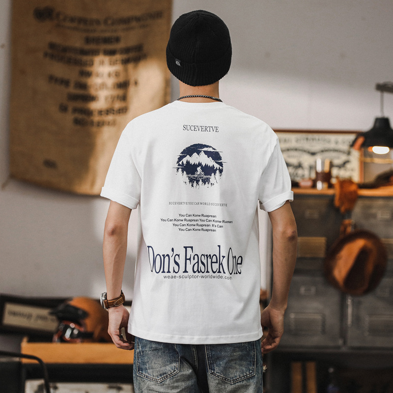 美式重磅男士T恤短袖男夏季潮牌白色寬鬆上衣男裝2024新款潮