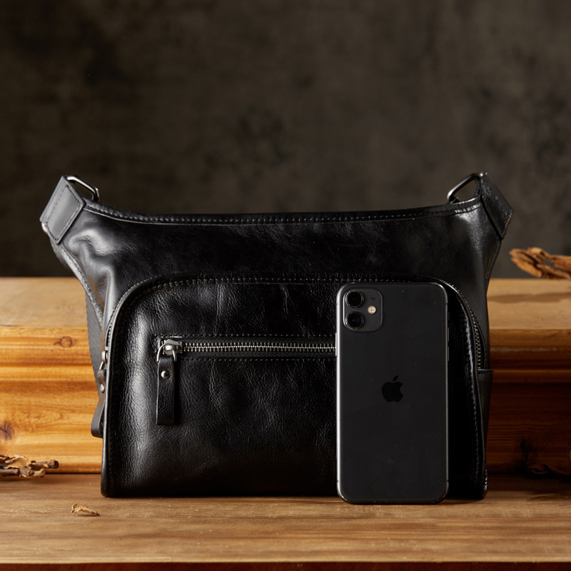 手工植鞣牛皮男士斜挎包通勤休閒大容量單肩包多功能百搭真皮男包