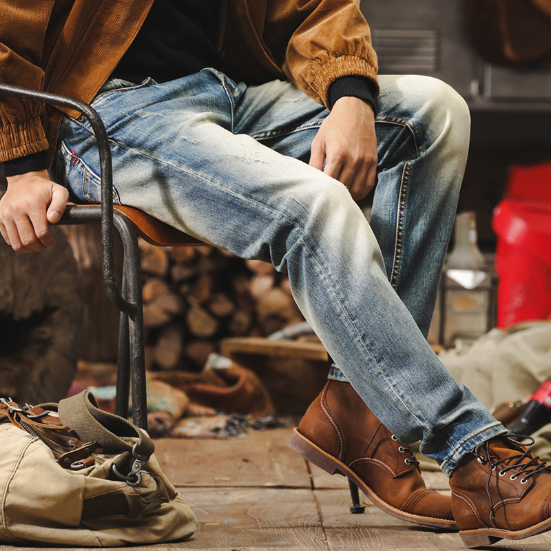 美式復古做舊水洗牛仔褲2025新款男士褲子秋季潮牌直筒潮流休閒褲