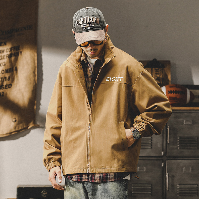 杰雷諾美式復古潮牌工裝夾克男寬鬆大碼秋冬款休閒百搭教練服男