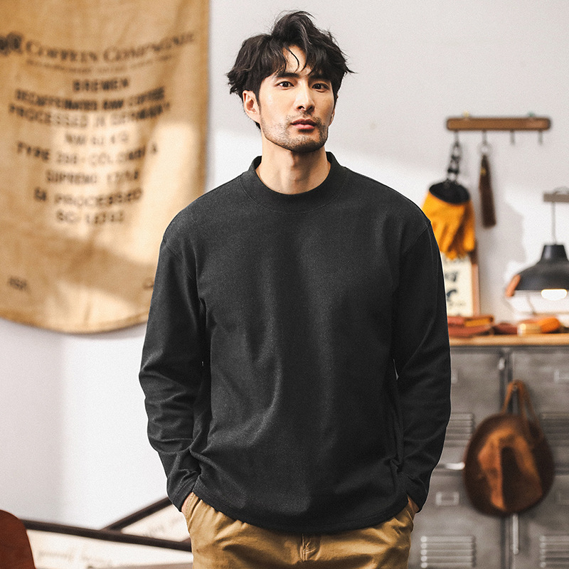 美式復古重磅長袖T恤男秋季2024新款寬鬆潮牌高端德絨保暖打底衫