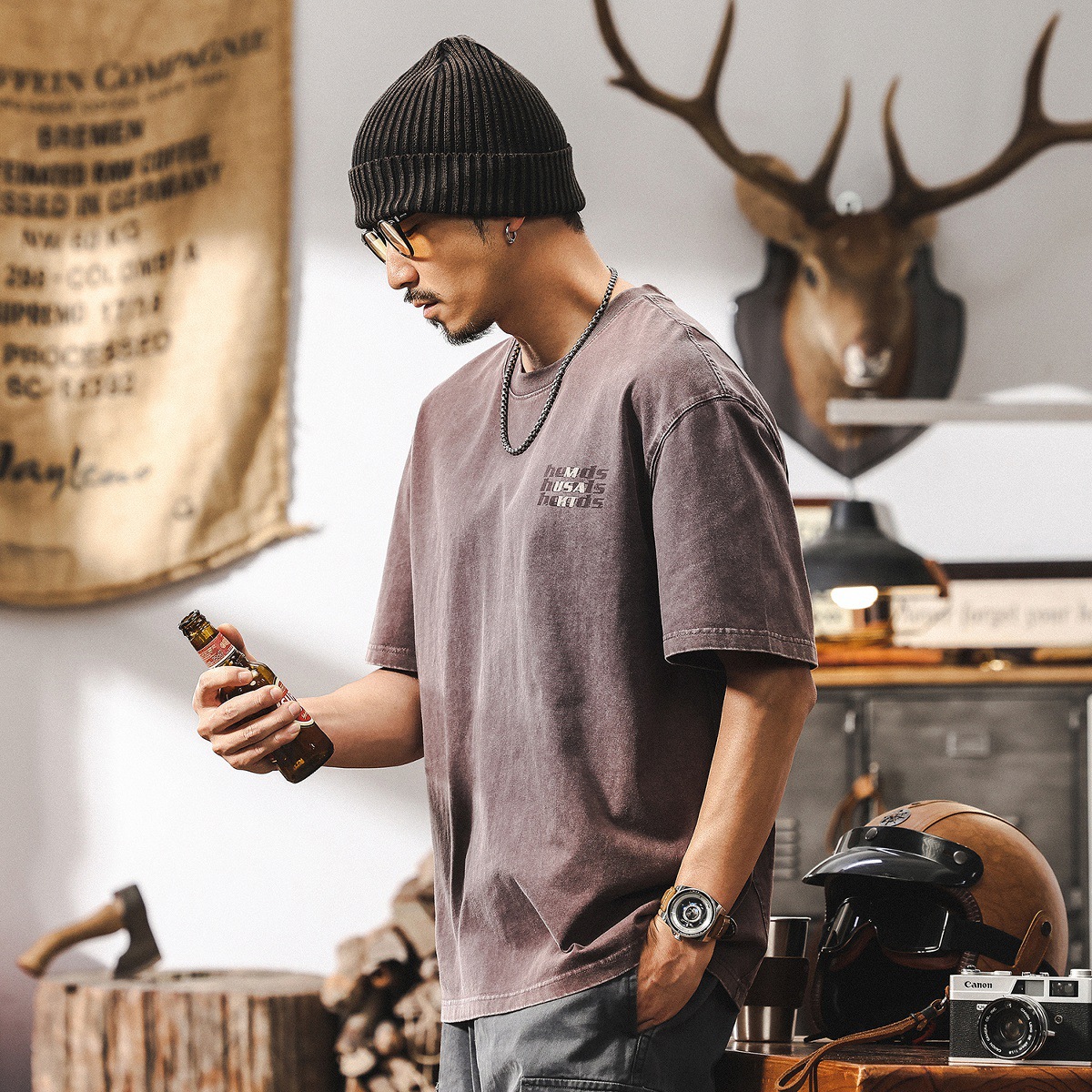 美式復古重磅T恤男士短袖夏季2025新款潮牌水洗做舊寬鬆上衣