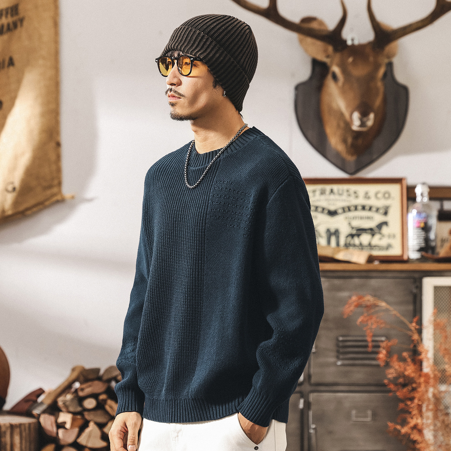 美式重磅復古毛衣男秋冬款慵懶風簡約基礎寬鬆秋季線衣男士針織衫