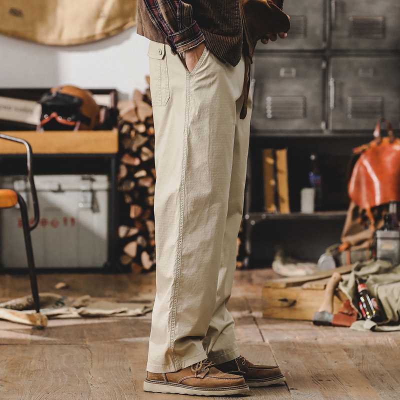 簡約潮牌工裝褲子男美式2024新款春季薄款男褲寬鬆直筒男士休閒褲