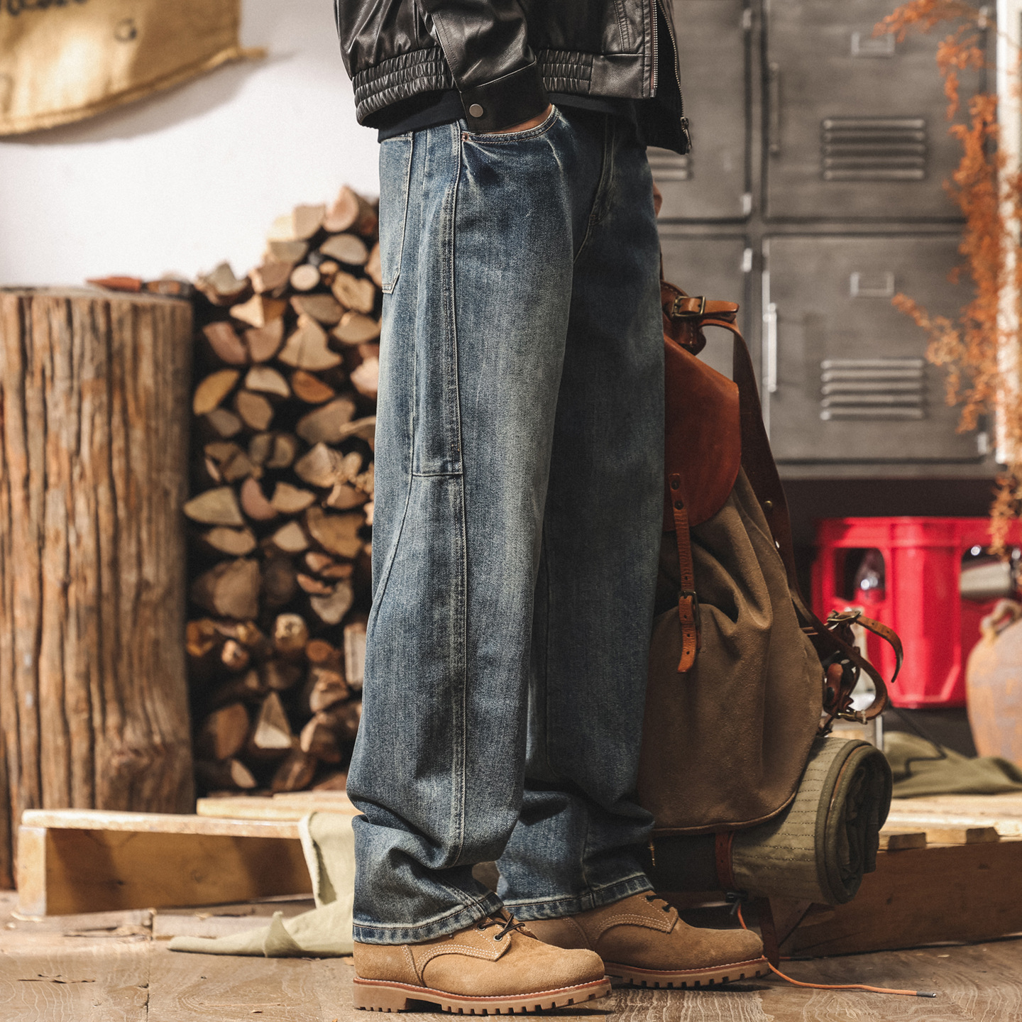 美式復古水洗彎刀牛仔褲男直筒2025新款潮流男士褲子寬鬆休閒長褲