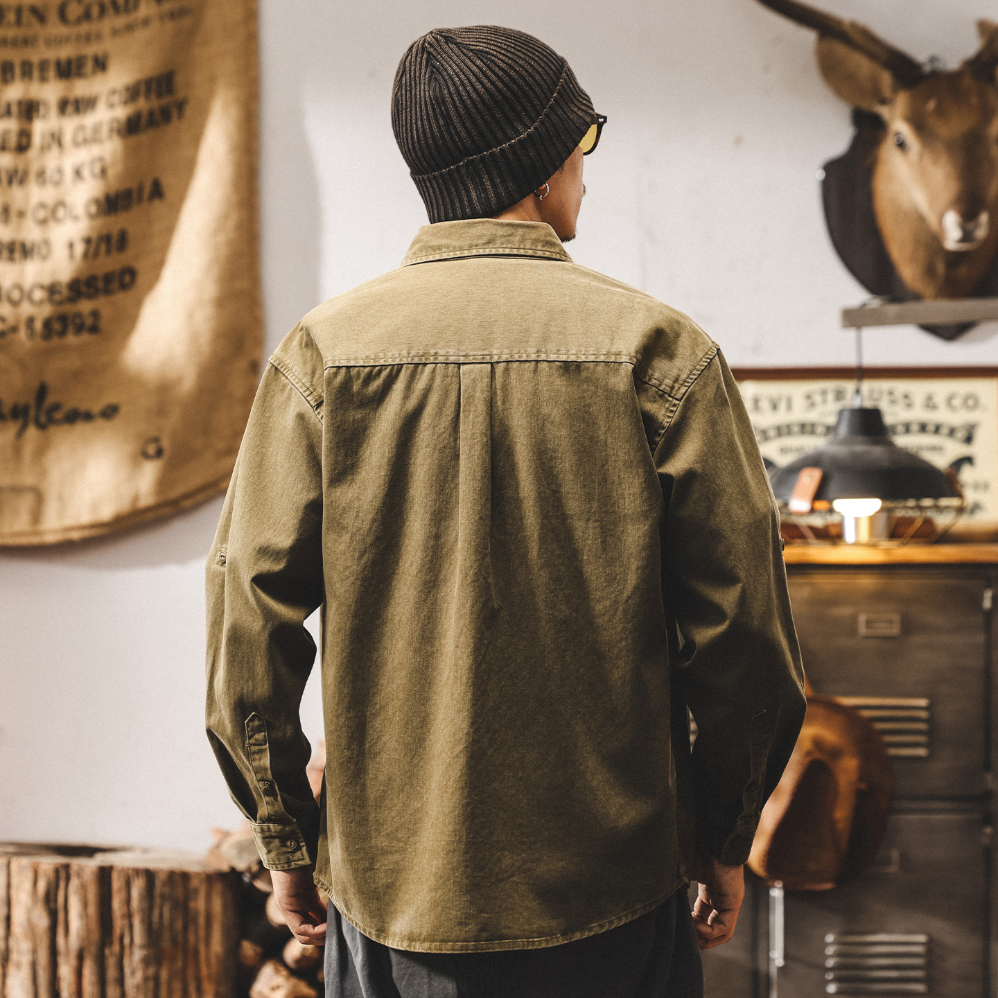 美式復古工裝襯衫男長袖2025新款秋季洗褪仿牛仔外套男春秋款襯衣