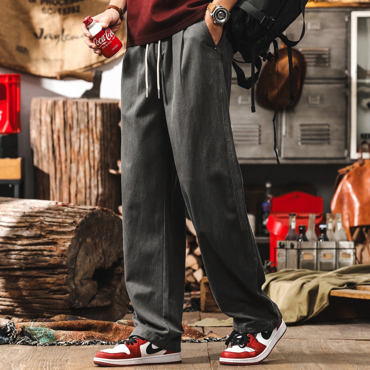 美式復古卡其色褲子男夏季薄款垂感萊賽爾長褲寬鬆直筒男士休閒褲