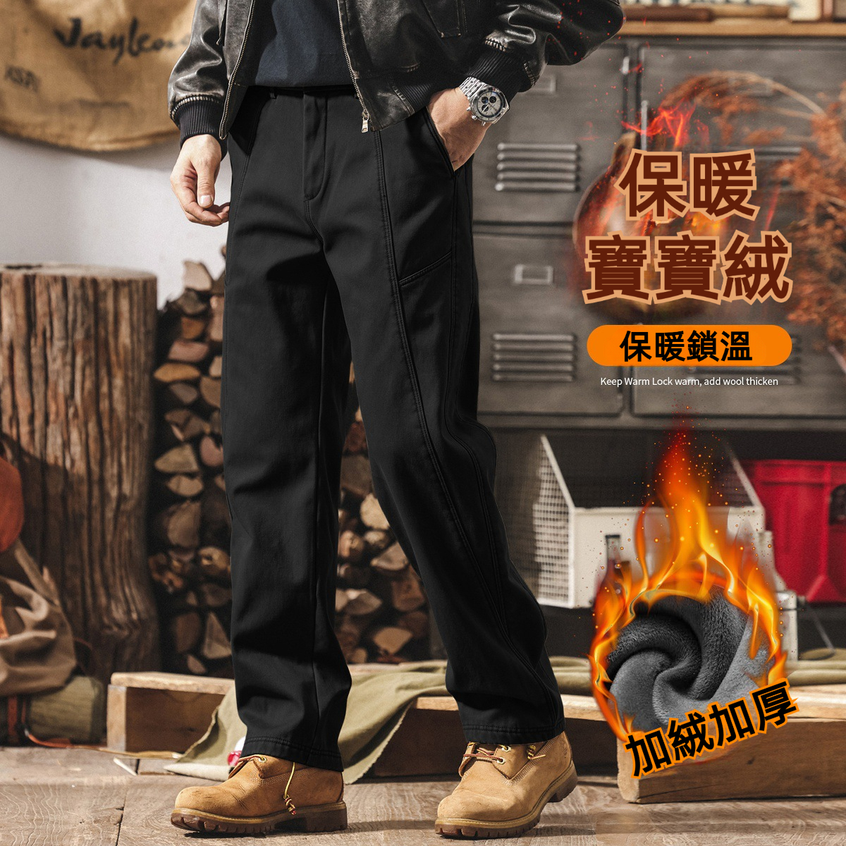 美式復古加絨工裝褲子男士新款冬季加厚潮牌水洗寬鬆直筒休閒長褲