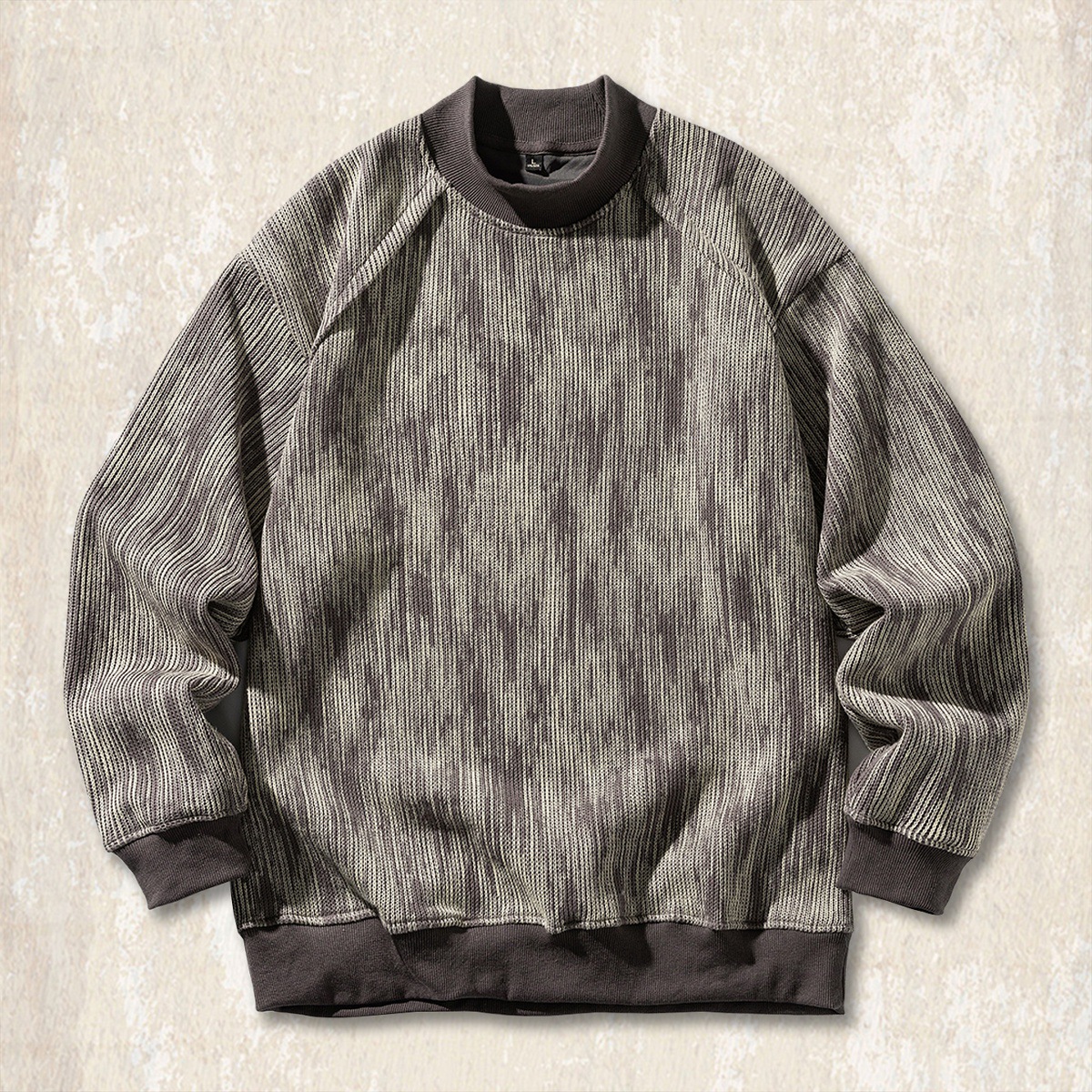 美式重磅圓領衛衣男寬鬆秋冬潮牌定織廢土風復古針織衫外套男秋季