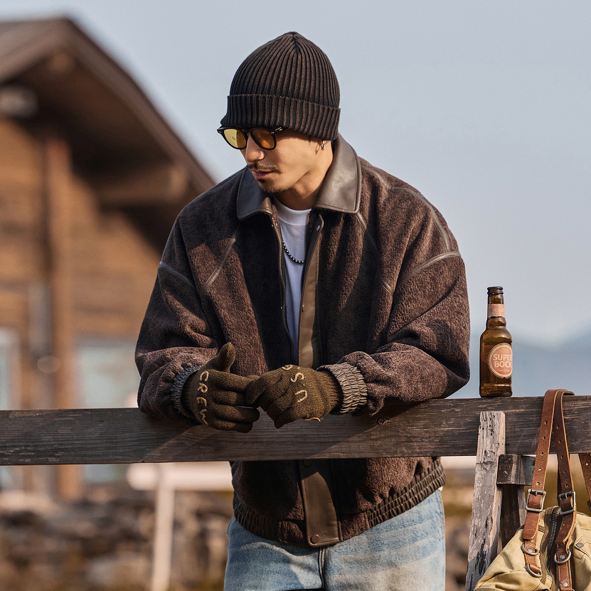 美式復古90純白鴨絨冬季羽絨服男新款潮流加厚保暖搖粒絨皮衣外套