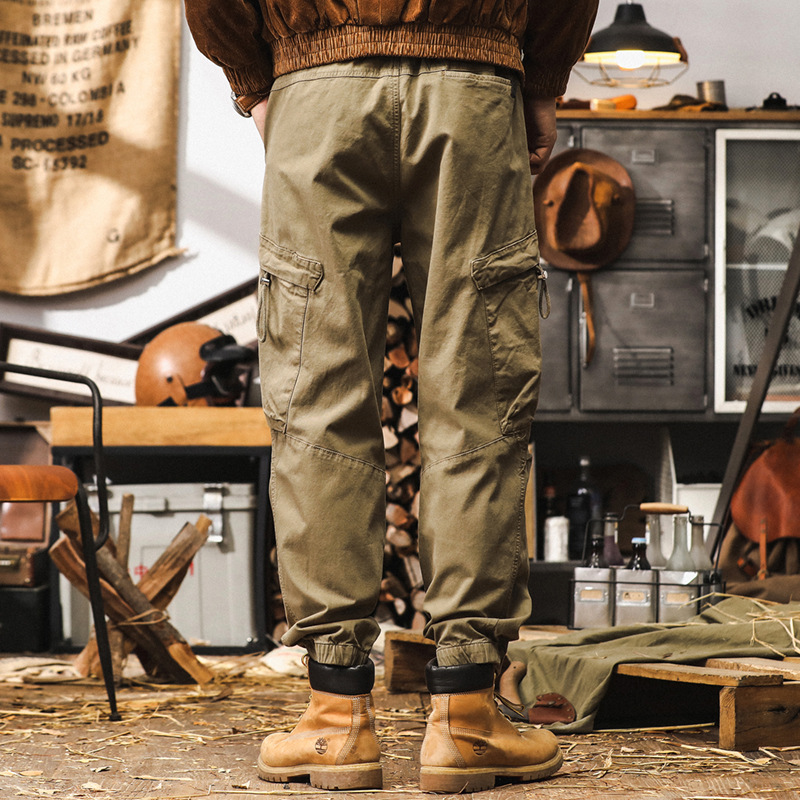美式潮牌卡其色工裝褲子男秋季多口袋機能束腳褲戶外通勤休閒男褲