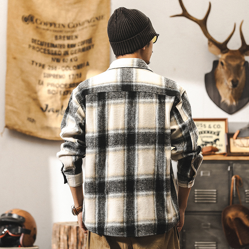 美式復古600g重磅加厚格子襯衫男長袖冬季潮牌寬鬆磨毛秋冬外套男