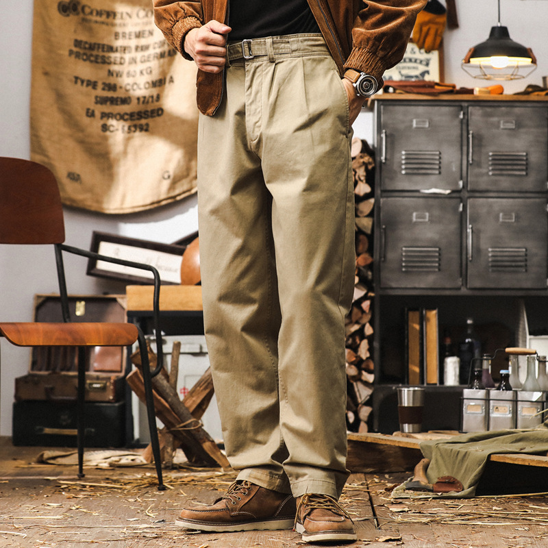 美式復古工裝褲子男秋季潮牌英倫經典古著廓爾格軍褲寬鬆休閒長褲
