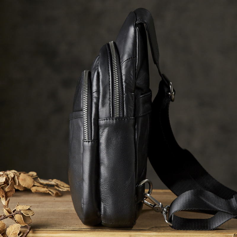 手工真皮胸包男士斜挎包时尚百搭头层牛皮胸前包斜背包通勤男包潮
