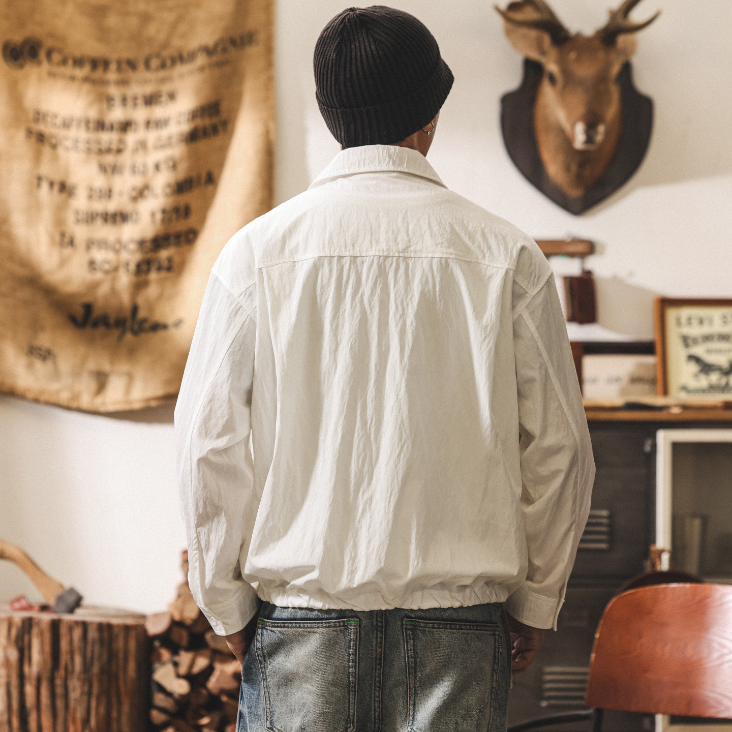 美式復古假兩件長袖襯衫外套男款春季潮牌寬鬆垂感襯衣男休閒夾克