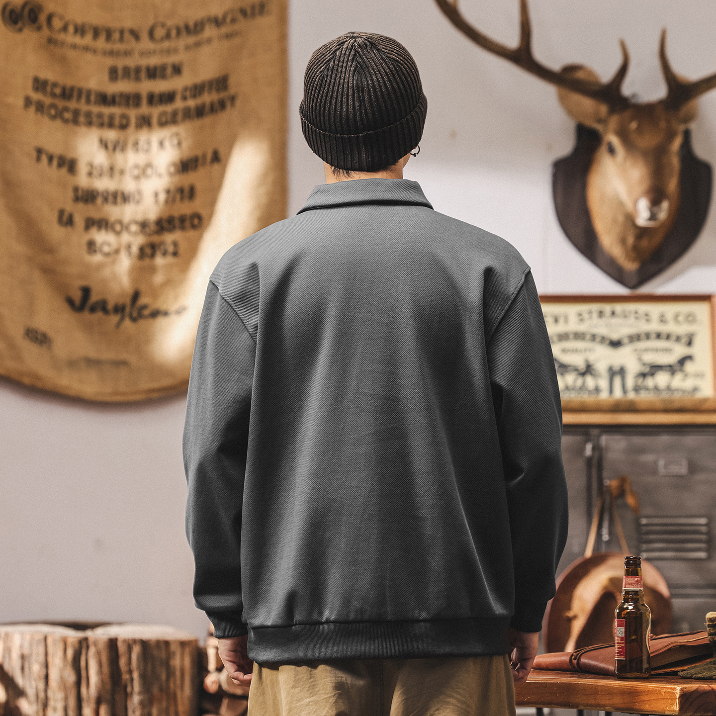 美式復古380g重磅Polo領衛衣男春秋2025新款寬鬆休閒翻領男士上衣