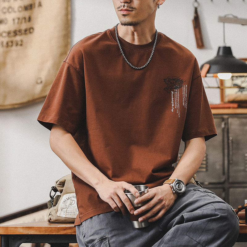 中國民族風重磅寬鬆男士T恤短袖男款夏季大碼男裝半袖體恤男