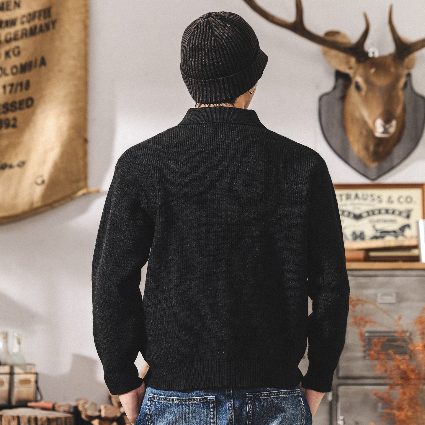 美式復古Polo馬球領毛衣男秋冬新款輕熟寬鬆毛線衣休閒男士針織衫