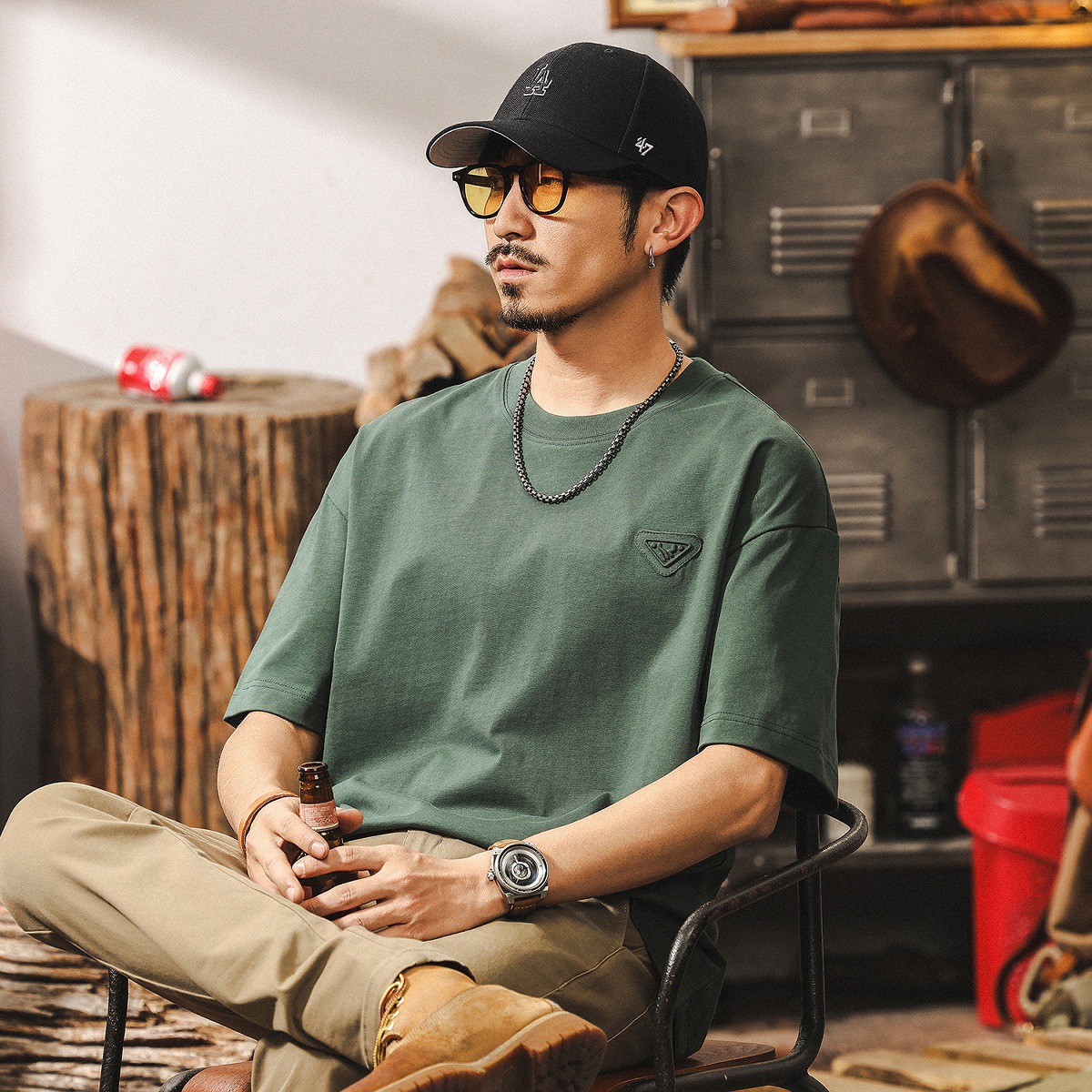 【科技涼感】美式重磅T恤男夏季短袖2025新款潮牌寬鬆上衣男