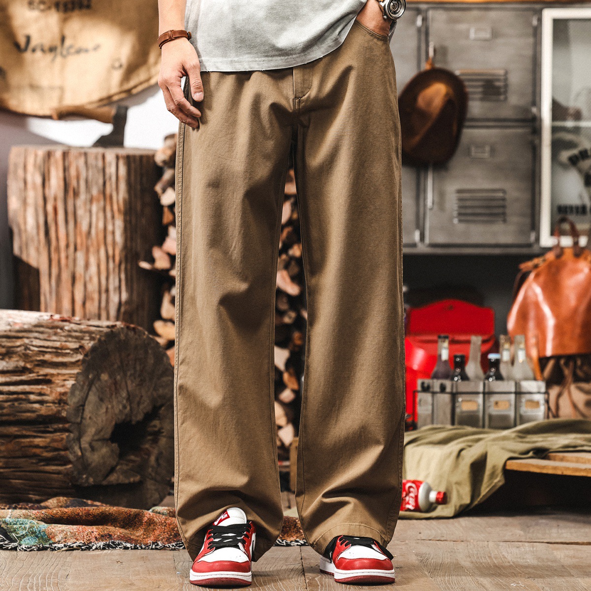 萊賽爾天絲薄款褲子男士夏季新款美式2025寬鬆大碼簡約直筒休閒褲