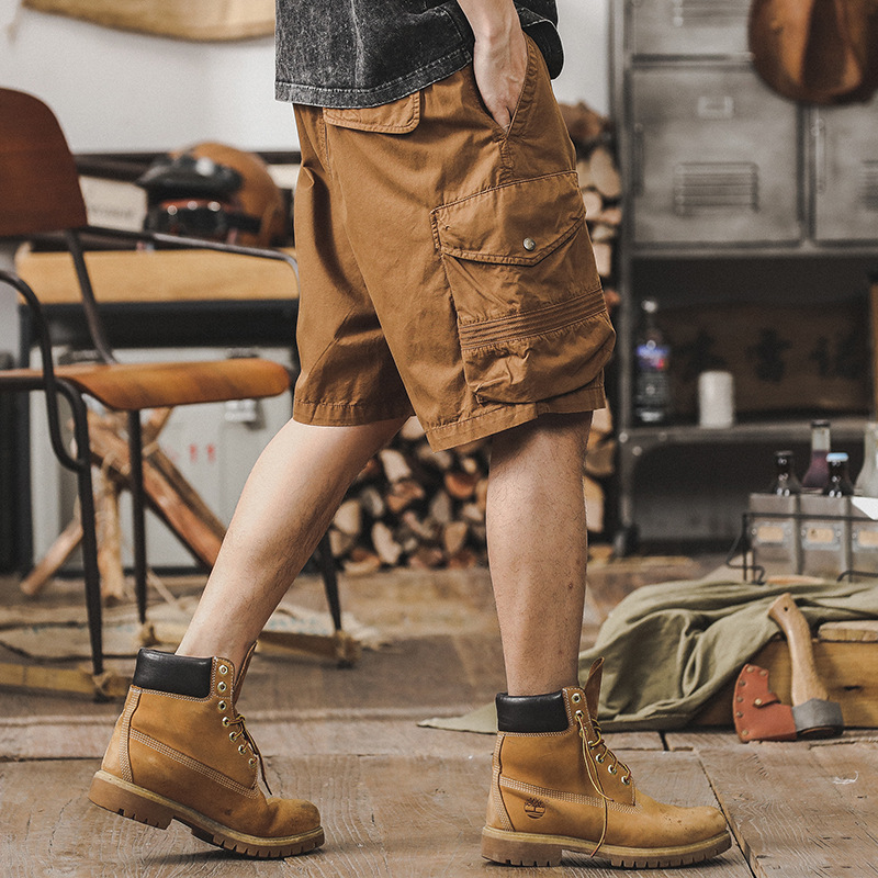 美式復古薄款工裝短褲男夏季2024新款潮牌男士寬鬆大碼休閒五分褲