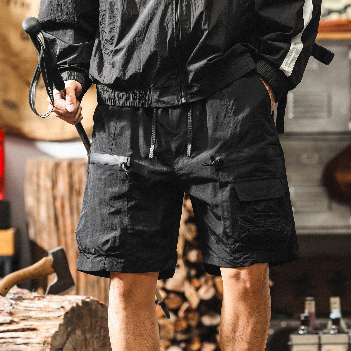 美式戶外防水速幹軍綠色工裝短褲男夏季薄款戰術獵裝寬鬆五分褲男