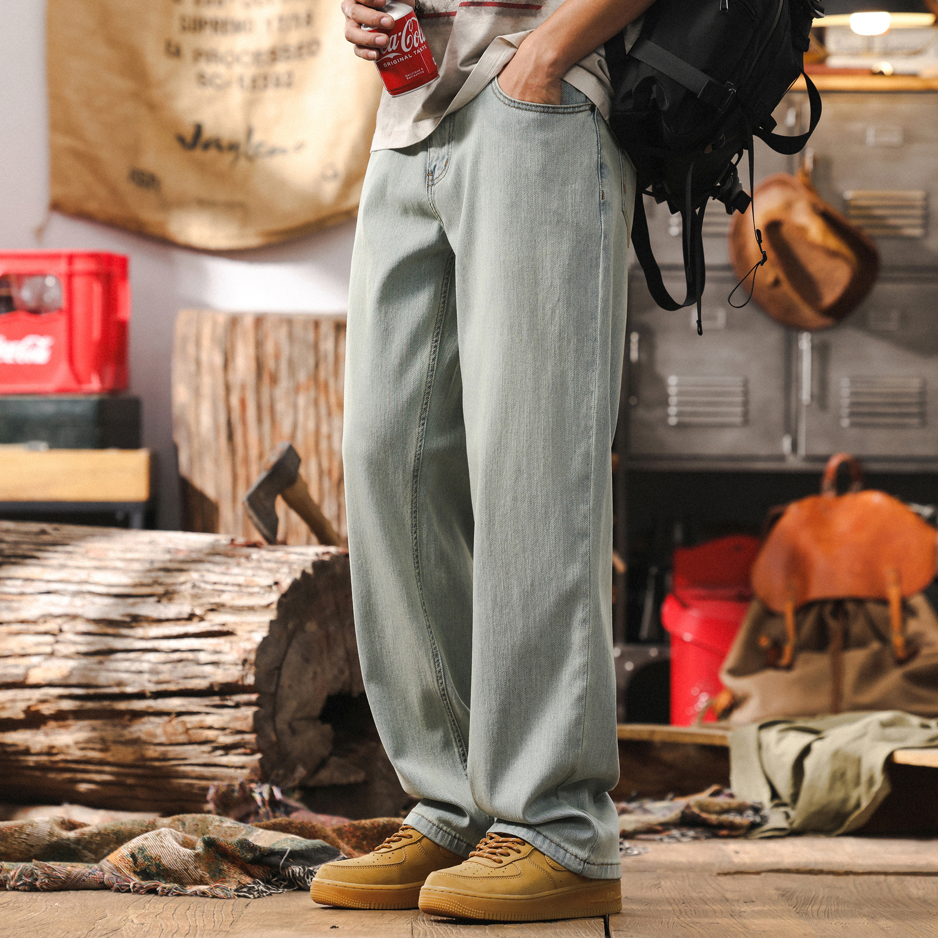 K-cool冰感牛仔褲男春季2025新款寬鬆直筒潮牌薄款褲子男士休閒褲