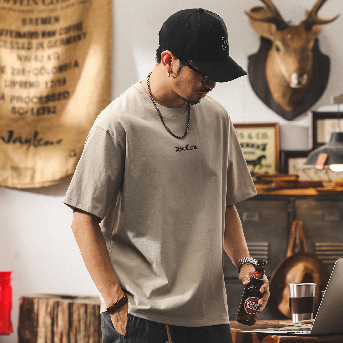 美式潮流短袖t恤男夏季新款260g半袖山系印花男士休閒上衣潮