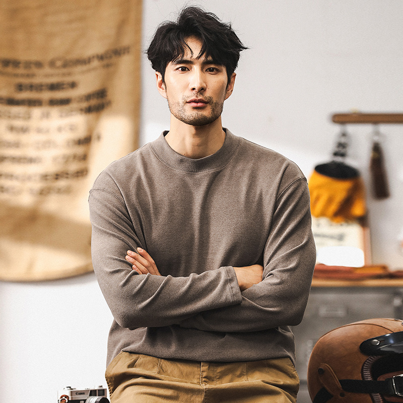 美式復古重磅長袖T恤男秋季2024新款寬鬆潮牌高端德絨保暖打底衫