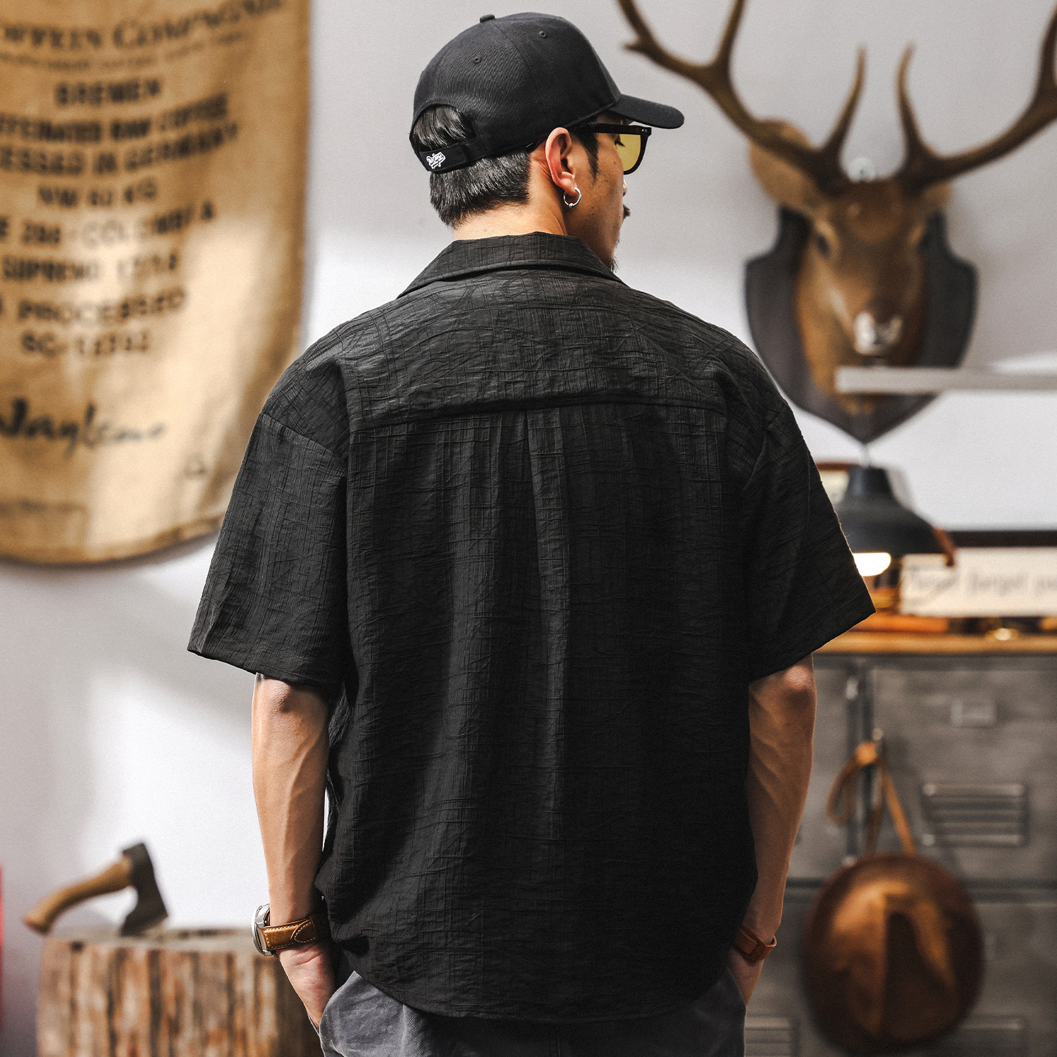 萊賽爾天絲垂感古巴領襯衫男夏季短袖潮流高級感提花男士薄款襯衣