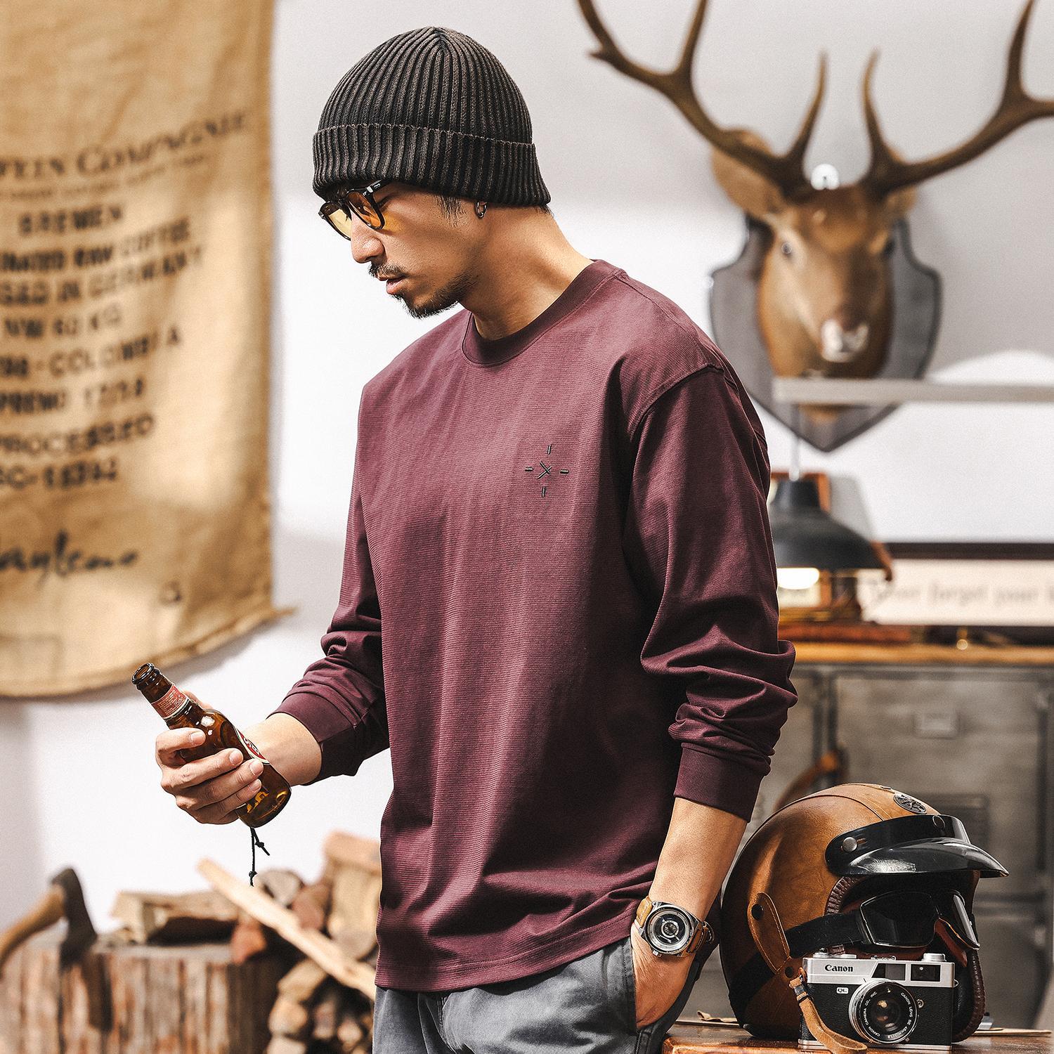 美式潮牌簡約T恤男長袖春季2025新款寬鬆圓領內搭打底衫休閒上衣T