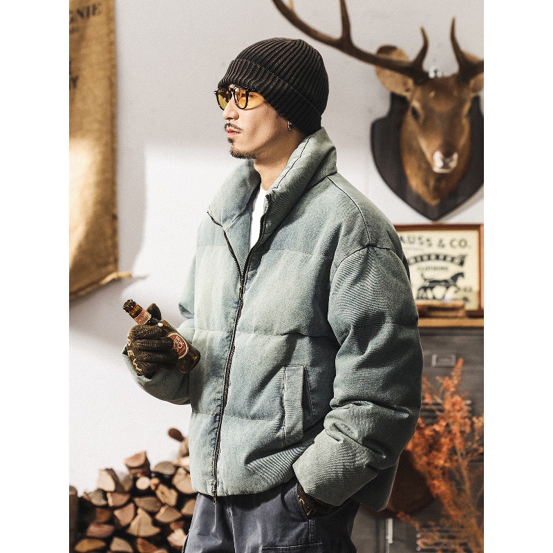 高充絨蓬鬆白鴨絨男士羽絨服冬季新款潮牌加厚保暖麪包服牛仔外套