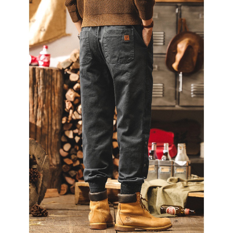 美式重磅雪花絨褲子男春秋復古潮牌工裝休閒褲男寬鬆直筒秋季長褲