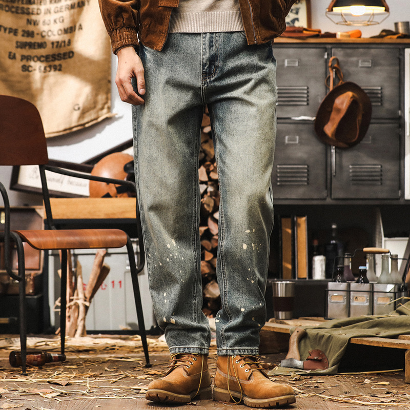 美式復古秋季褲子男2024新款休閒水洗潮牌寬鬆直筒牛仔褲男春秋款