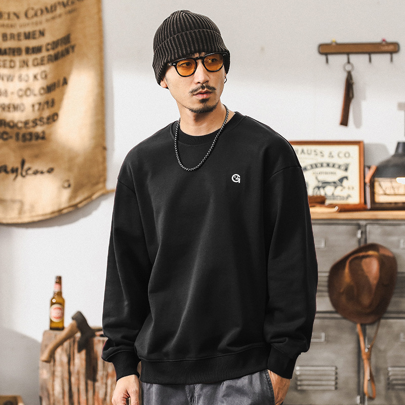 杰雷諾美式360g重磅復古衛衣男寬鬆秋季潮牌棗紅色長袖T恤男上衣