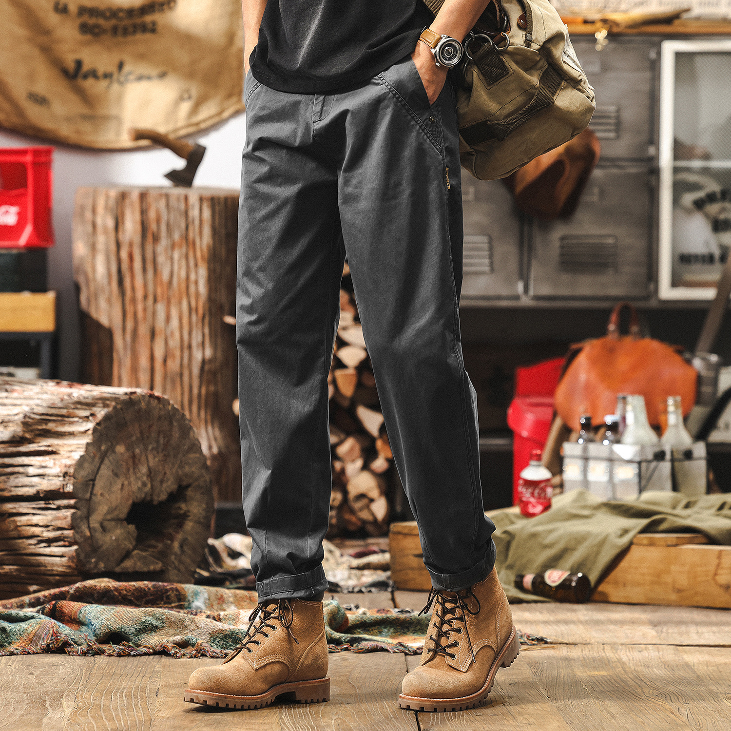 美式復古做舊洗褪工裝褲子男夏季寬鬆直筒長褲潮牌通勤百搭休閒褲