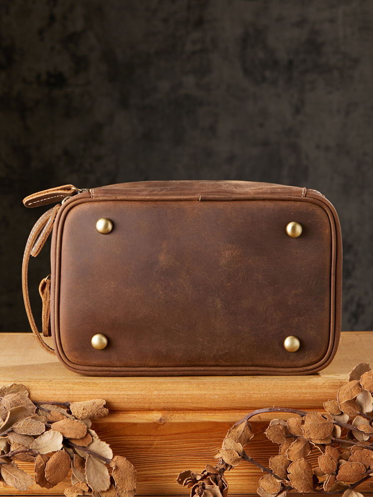 手工瘋馬皮多功能洗漱包男真皮出差旅行收納包大容量時尚化妝包女