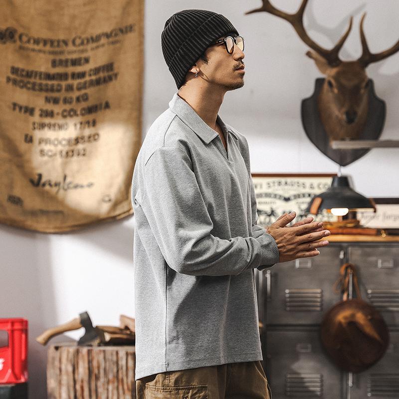 男士POLO衫春季2025新款潮牌美式復古寬鬆280g重磅T恤男長袖上衣