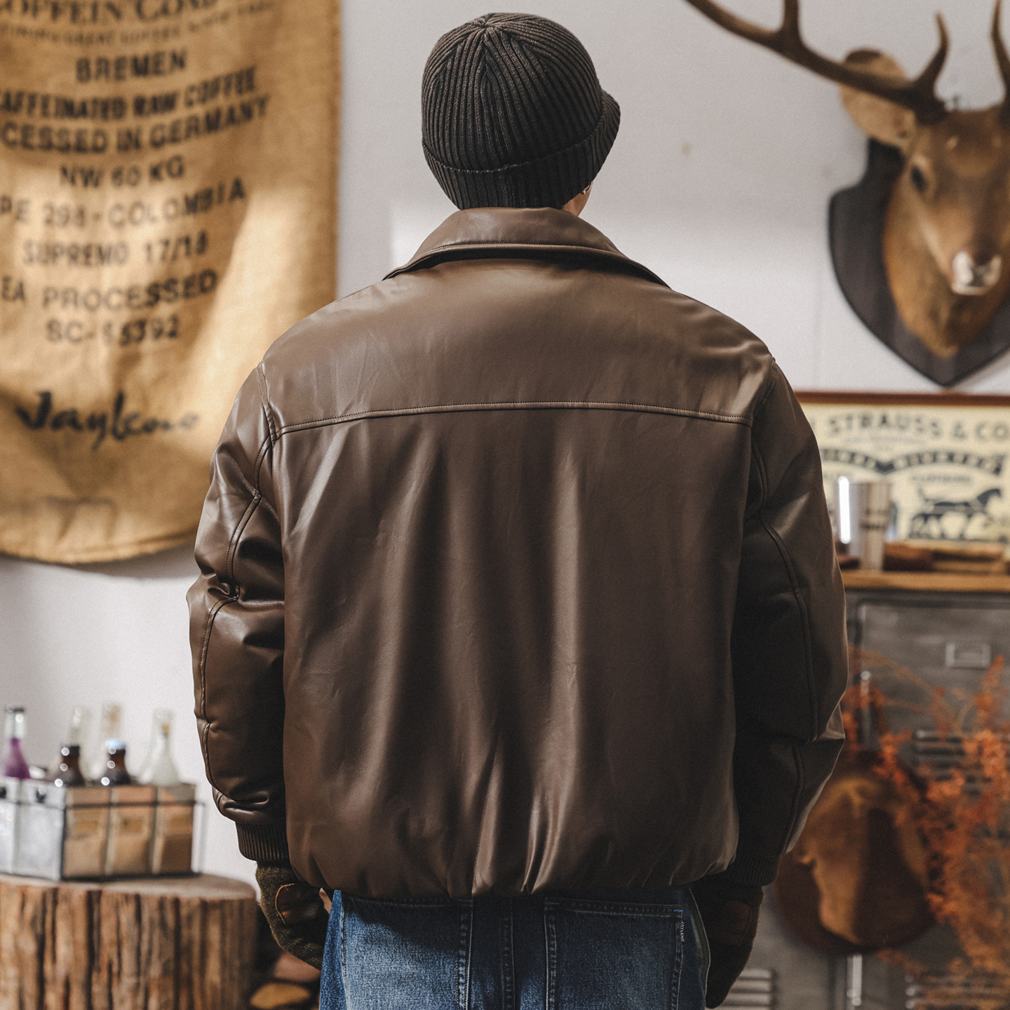 美式復古90鴨絨皮衣羽絨服男款冬季加厚潮牌老錢風乾部行政外套男