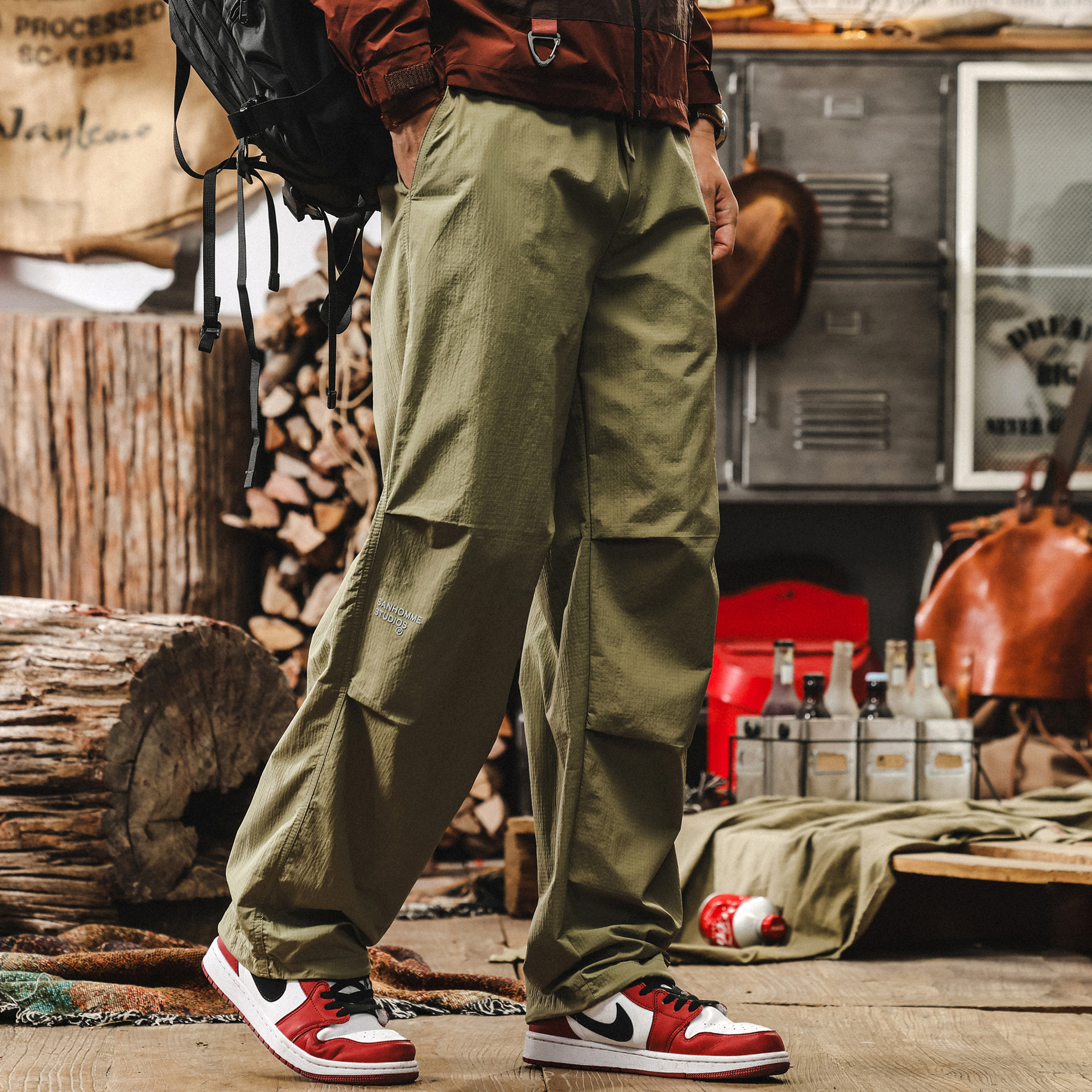 美式復古戶外運動大碼褲子男夏季潮牌薄款通勤速幹寬鬆休閒長褲男