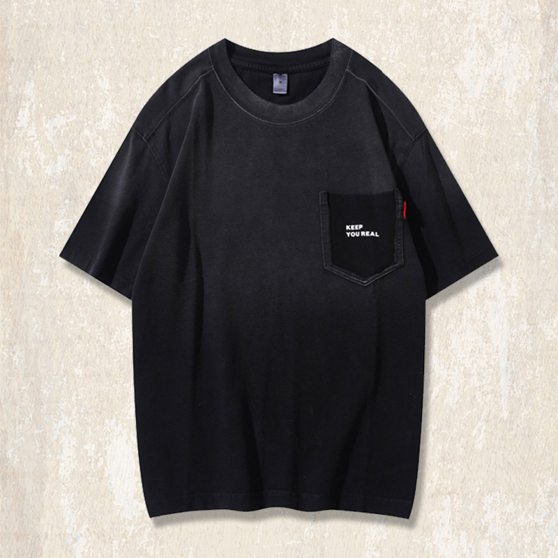 美式復古260g重磅短袖T恤男夏季潮牌漸變水洗寬鬆半袖上衣男