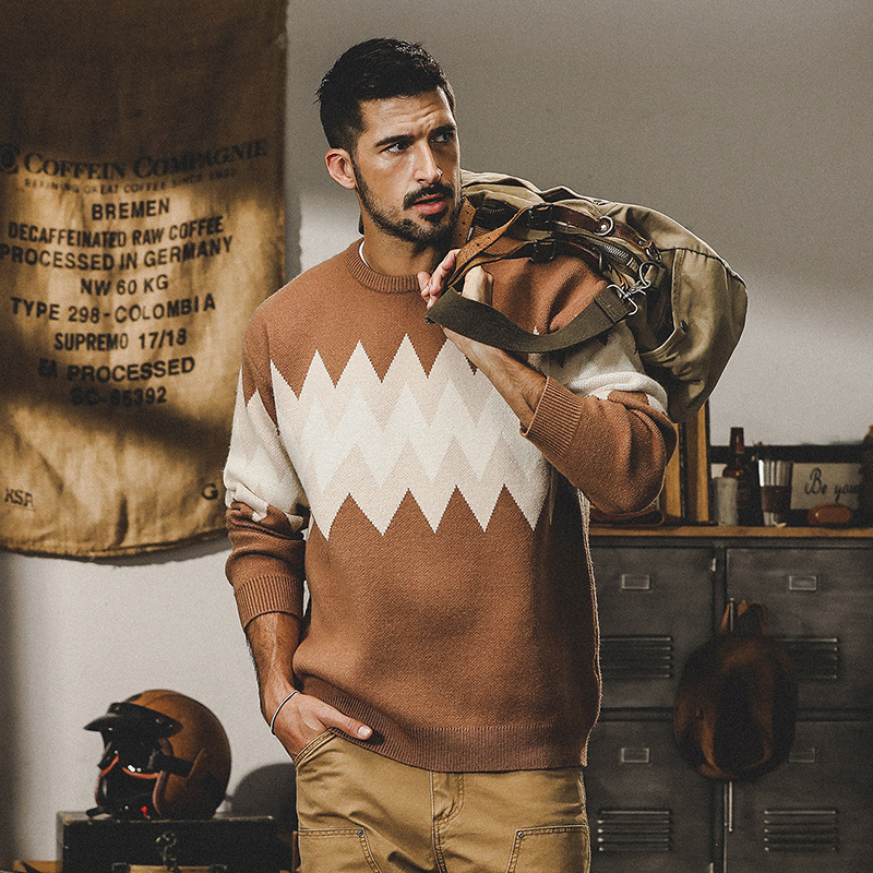 美式復古重磅安迪絨毛衣男冬季寬鬆潮牌民族風古著加厚針織衫外套