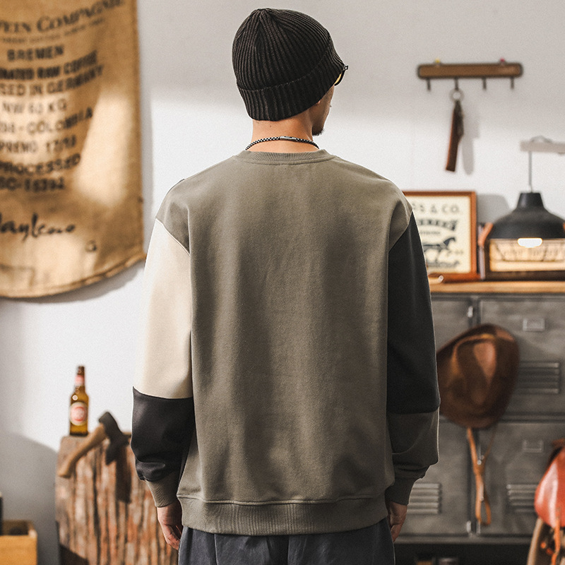 美式復古450g重磅磨毛空氣層衛衣男秋季高級感拼色上衣休閒男外套