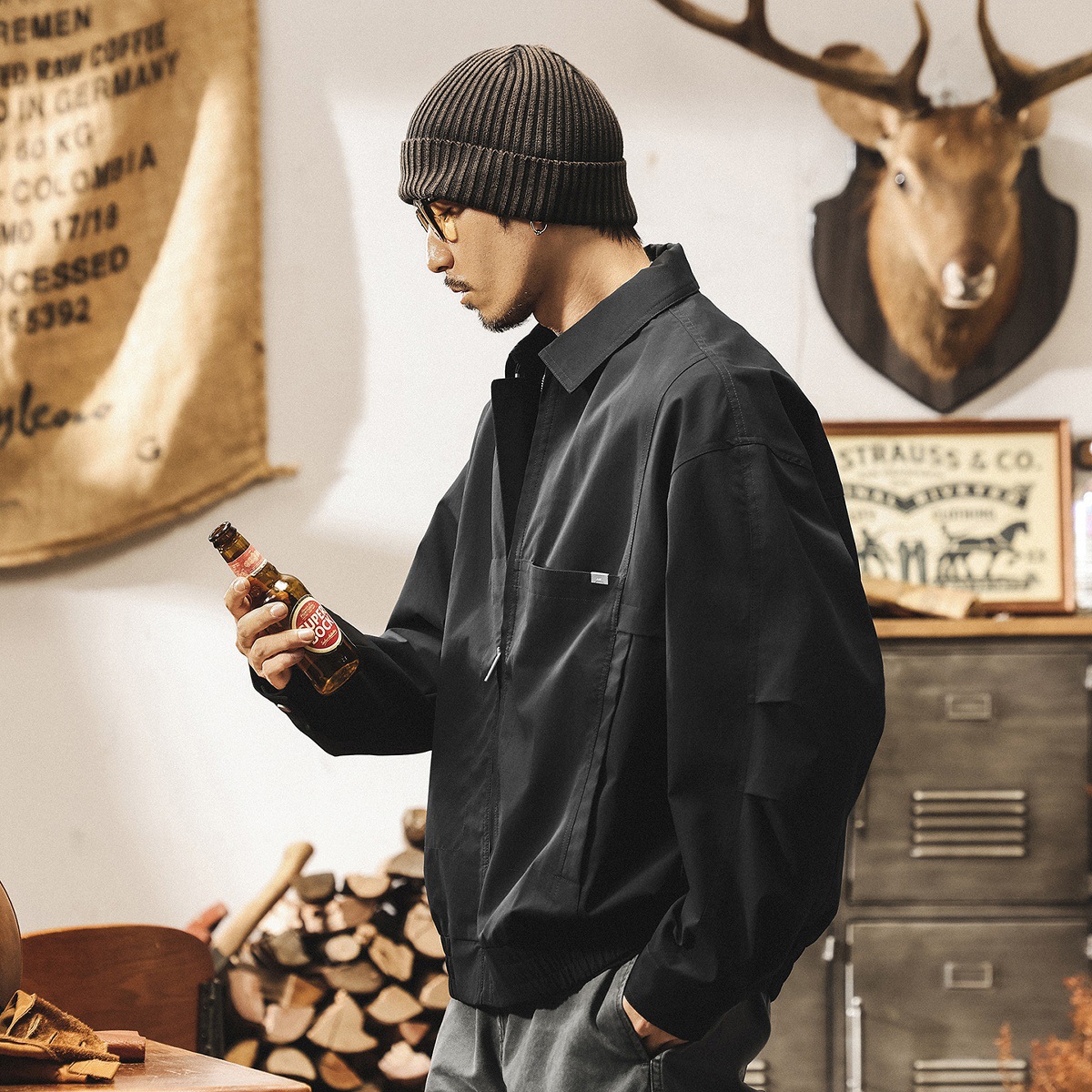 美式復古行政夾克男春秋2025新款潮牌通勤寬鬆休閒工裝飛行員外套