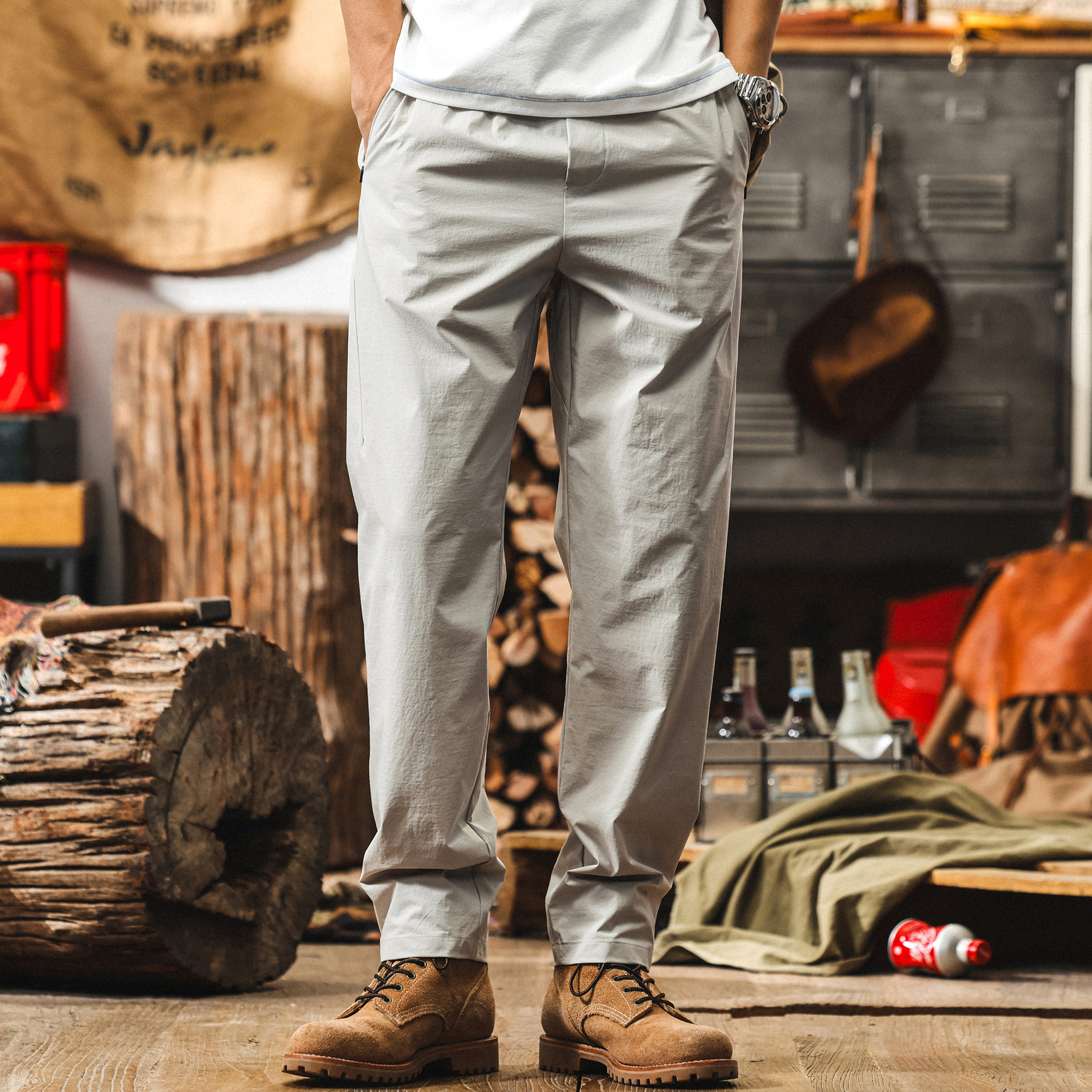 夏季涼感薄款冰絲褲子男士2025新款戶外通勤速幹寬鬆直筒休閒長褲