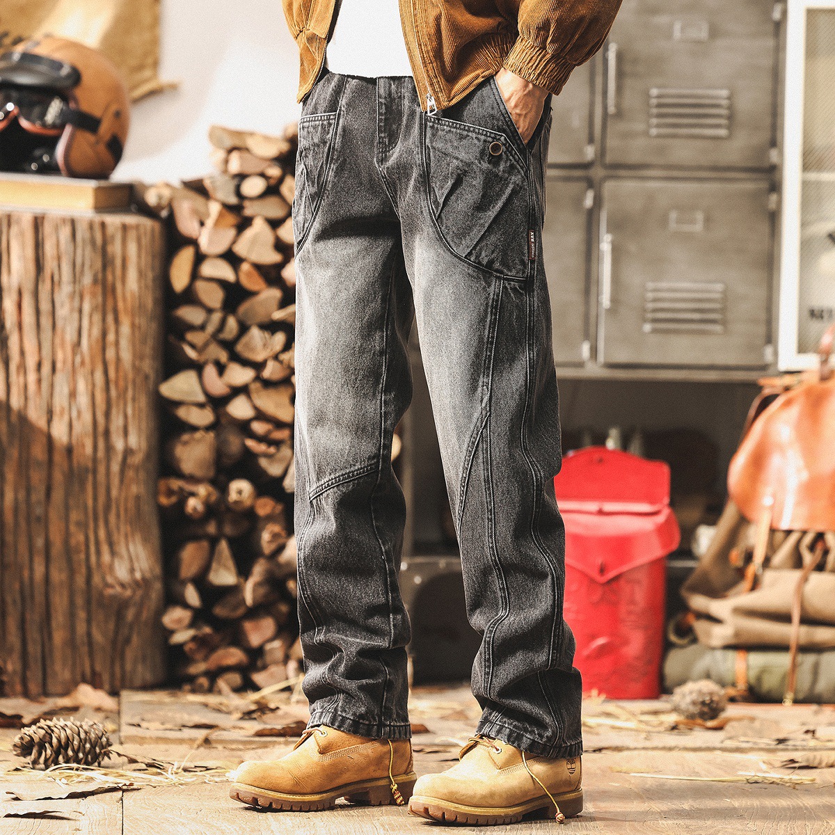 美式復古做舊水洗牛仔褲男秋季2025新款休閒褲子男寬鬆潮牌工裝褲