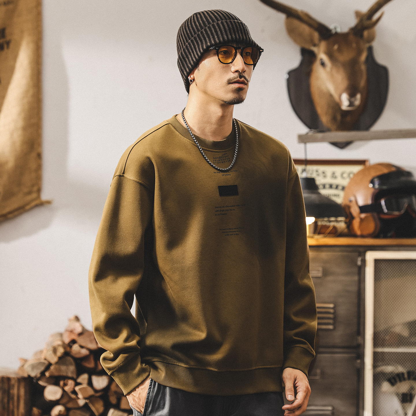 美式復古360g重磅衛衣男寬鬆大碼男裝2025新款做舊水洗秋季上衣男